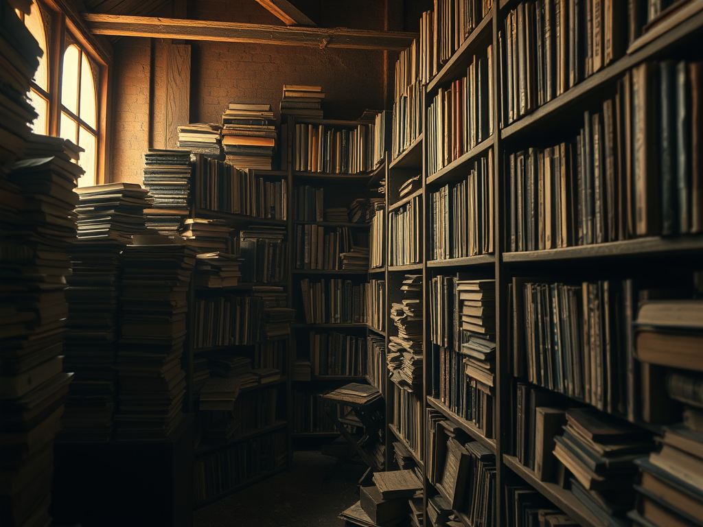 Archiv. Altes Archiv mit Akten und Stapeln.