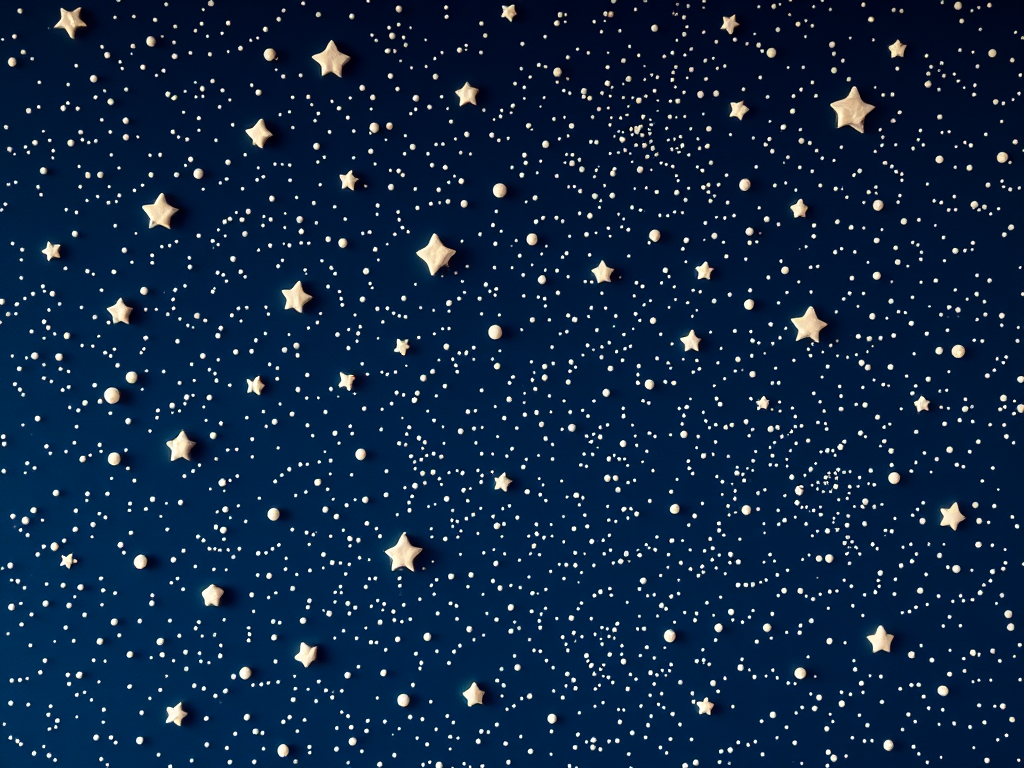 Sternenhimmel mit verschiedenen weißen Sternen und Planeten auf dunkelblauem Hintergrund.