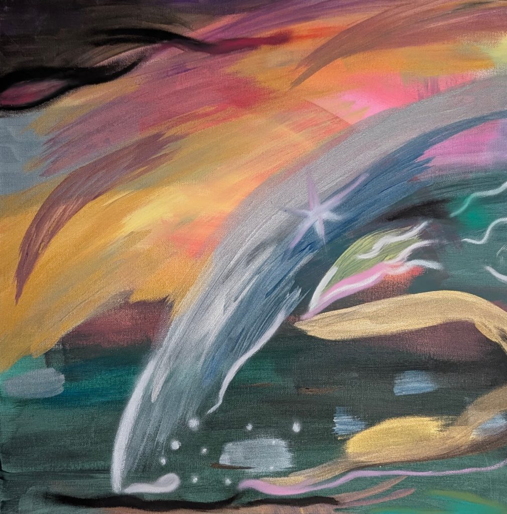 Expressionistisches Originalgemälde von Claire Solf, 50 × 50 cm, Acryl, Ölkreide und Lack auf Leinwand.
