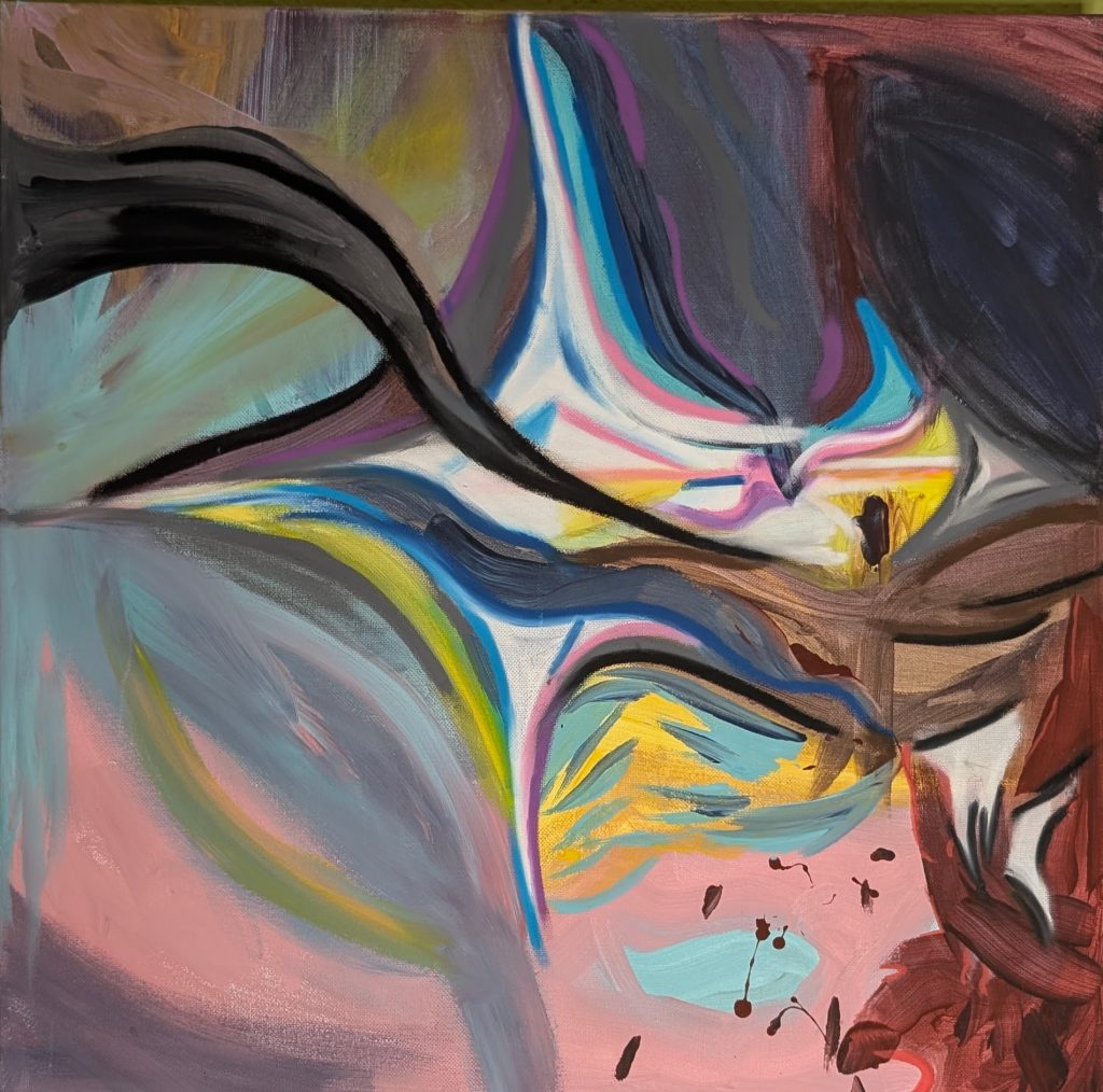 Expressionistisches Originalgemälde von Claire Solf, 50 × 50 cm, Acryl, Ölkreide und Lack auf Leinwand.