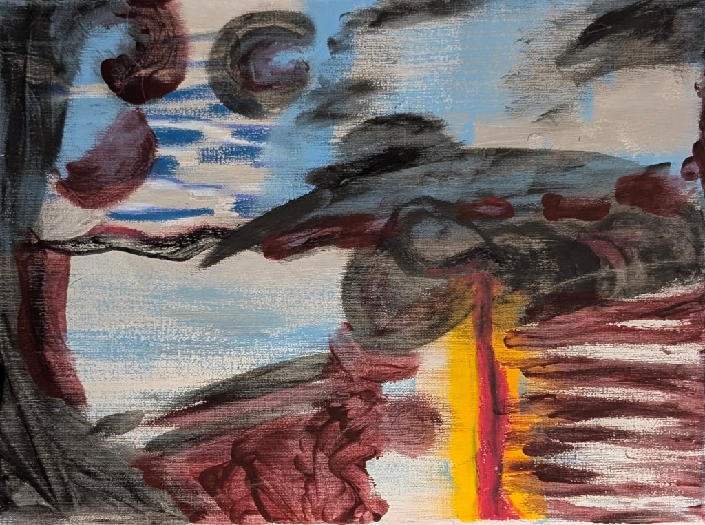 Expressionistisches Originalgemälde von Claire Solf, 50 × 50 cm, Acryl, Ölkreide und Lack auf Leinwand.